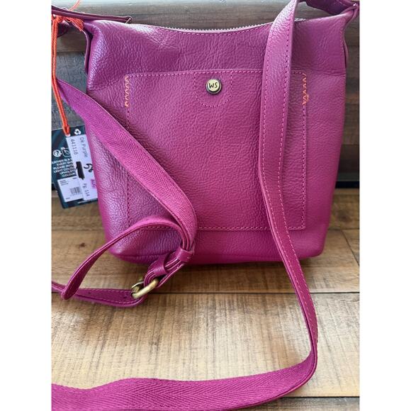 White Stuff Crossbody Bag Womens Mini Dark Purple Mini Fern Pebbled Leather - Picture 6 of 14